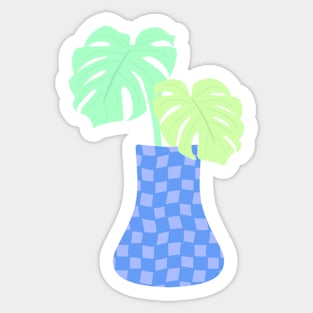 Monstera Deliciosa leaves in checkerboard vase Sticker